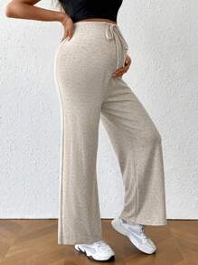 SHEIN Pregnant Women Front Tie Casual Loose Fit Maternity Pants, Daily Wear