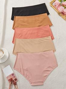 5pcs/Pack Plus Size Letter Print Slim Fit Lingerie Panties, Casual Everyday Wear