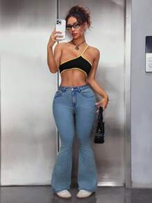 SHEIN PETITE Women's Casual Denim Jeans, Simple And Fashionable For Daily Wear - Blue - View 5