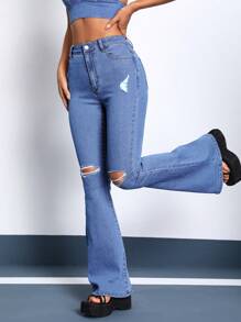 SHEIN PETITE Lässige, ausgewaschene Slim Flare Leg Jeans