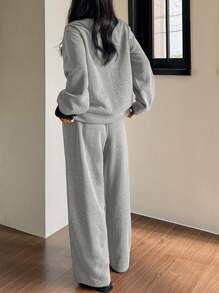 DAZY Simple Winter Knitted Fleece Pajama Set - Grey - View 2