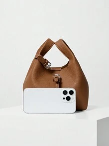 Lässige, einfache und modische Schultertasche/Umhängetasche/Handtasche aus PU-Leder mit Innentasche - Braun - Übersicht 5