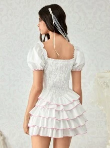 ROMWE Palace Style Vintage Style Cute Ribbon Bow Multi-Layered Puffy Princess Mini Dress