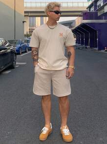 DAZY 2pcs Men's Printed T-Shirt And Textured Shorts Homewear Set - Multicolor - View 6