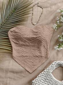 Soleia 女士不对称下摆休闲度假纹理抹胸上衣 - 咖啡棕 - 查看 4