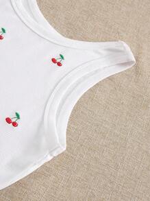 SHEIN Plus Size Women Cherry Embroidered Round Neck Tank Top