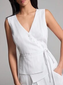 LYSMO Women's White Asymmetrical Blazer Suit Set- Spring/Summer Vacation-2025New Arrival - White - View 5