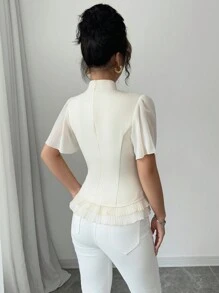 Elenzga Blusa informal de color liso para mujer
