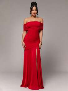 Silquee Premium Quality Elegant Off Shoulder High Slit Dress, Suitable For Daily Dates, Outings, Nightclubs, Parties And Gatherings, Romantic For Valentine's Day, Spring, Summer, Autumn