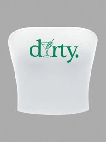 INAWLY Casual Minimalist Letter Print Cropped Midriff-Baring Camisole - White - View 3