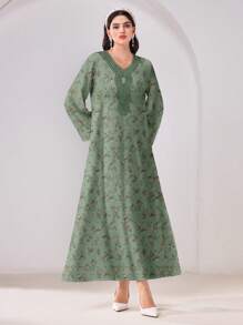 Al Najma Casual Modest Arabic Style Long Dress - White - View 4