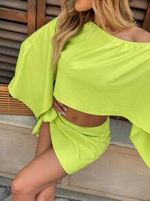 Calvaya 2 pièces Ensemble cape décontracté vert sexy pour femmes