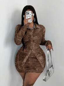 Maweii Ensemble 2 pièces en tricot à effet denim froissé grande taille