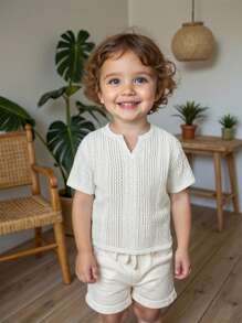 Vintaside Kids 1pc Young Boy Casual Versatile Textured Fabric Short Sleeve Shirt