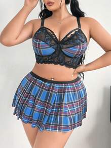 Fantasy Costume 2 pezzi/Set Intimo sexy con pizzo a contrasto di taglia grande