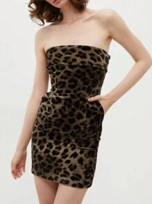 SHEIN Essnce Sexy luipaardprint slim fit tubejurk voor dames, zomer