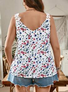 SHEIN LUNE Top de style camis à fleurs ditsy et garniture de dentelle, tops d'été bohèmes élégants de vacances pour femmes, tenues de vacances, vêtements d'été des années 90, tenues d'été pour femmes, tenues de villégiature, tops d'été pour femmes, tenues de vacances, porter de tous les jours stylé