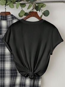 INAWLY Camiseta de mujer de ajuste regular con estampado de calavera de azúcar mexicana y floral - Negro - Ver 2