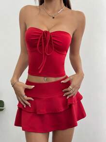 Flirla 2 pezzi set da donna: top corto a fascia e gonna arricciata