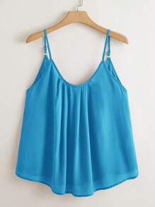 SHEIN LUNE Plus Size Women Solid Color Pleated Non-Stretch Summer Camisole Top