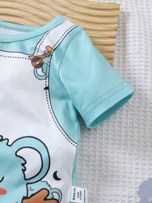 SHEIN Playful Pals 印有考拉图案的男女通用婴儿连体衣，适合新生儿在夏季穿着，考拉设计让宝宝看起来更可爱 - 彩色 - 查看 5