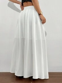 SHEIN EZwear Chân váy Maxi xếp ly màu trắng trơn đa năng thường ngày dành cho nữ - trắng - Xem 2