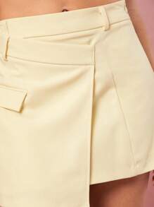 Enchnt 春夏浪漫女士奶油黄口袋不对称设计修身可爱迷你裙，甜美优雅，适合情人节、生日、节日派对、甜蜜约会之夜、日常通勤和办公室穿着 - 黃色 - 查看 6