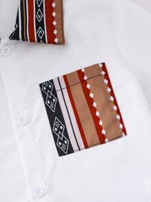 SHEIN 2pcs/Set Young Boy Loose Casual Simple Comfortable Versatile Pattern Patchwork Polo Collar Shirt And Pants Set