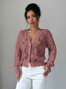 Elenzga Dames zacht roze strik vest