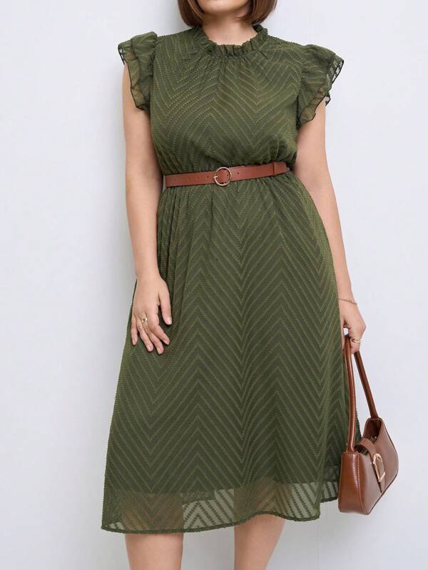 SHEIN Clasi Plus Size Women's Ruffle Trim Round Neck Cap Sleeve Dress Western Wear Women Festival Boho  Bohemia  Old Money Festival