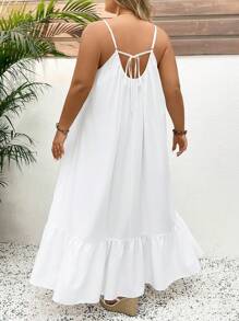 SHEIN CURVE+ Solid Color Plus Size Tank Top Swing Dress,Long Vacation Dress, Wedding Anniversary, White Dress, Long White Dress Boho Vacation