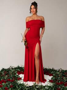 Silquee Premium Quality Elegant Off Shoulder High Slit Dress, Suitable For Daily Dates, Outings, Nightclubs, Parties And Gatherings, Romantic For Valentine's Day, Spring, Summer, Autumn