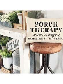 1pc, Contemporary Linen Throw Pillow Cover, Machine Washable, Zipper Closure, Woven Decorative Cushion Case For Various Room Types, Outdoor Country Style Porch Therapy Design For Garden Patio Decor