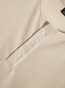 Manfinity Homme Plus Size Men's Solid Color Front Button Short Sleeve Casual T-Shirt - Apricot - View 4