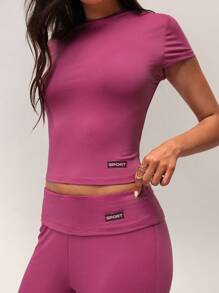 Forever 21 Home Leisure Sports Cautious Short-Sleeved T-Shirt Micro-Cropped Trousers Two-Piece Set - Red Violet - View 5