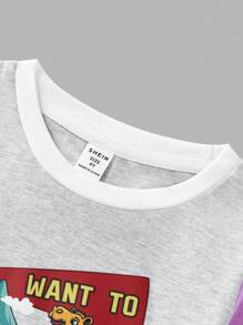 SHEIN Gray Short Sleeve Graphic Print T-Shirt For Young Girl, Fashion & Traceable Cotton - Grey - View 4
