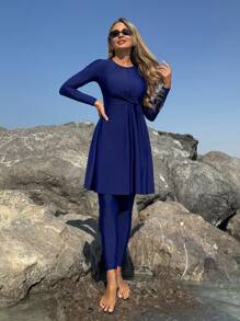 Swim Shayni Swim Summer Beach Vacation Outfits Woman Long Sleeve Top And Pants Casual Burkini Swimsuit Arabic Clothing