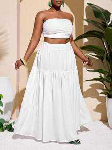 Slaydiva 2025 Nuevo Conjunto de Moda / Rave / Pascua para Mujer / Estilo Old Money para Mujer / Conjunto para Concierto Country / Conjunto para Salir / Fairycore / Conjunto para Festivales / Ropa de Mujer para Vacaciones Tropicales / Conjunto de Verano para Mujer / Verano / Rave / Verano Europeo / Conjunto de Primavera / Ropa Occidental para Mujer Talla Grande / Concierto / Conjunto de Graduación / Falda Femenina Casual Versátil Diaria Holgada de Tela Texturizada con Cintura Ancha y Pliegues Multicapa en Diseño A-Line
