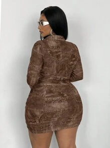 Maweii Ensemble 2 pièces en tricot à effet denim froissé grande taille