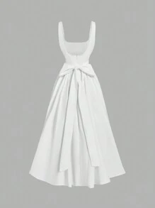 SHEIN MOD Vestido largo blanco sin espalda con lazo para mujer, vestido blanco de primavera, vestido de graduación, vestido de verano, vestido para invitada de boda, ropa de primavera, vestidos elegantes para mujer