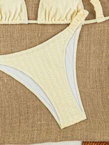 Swim Mod Springbreak Plain Textured Removable Paded Ruched Two Pieces Swimwear For Summer Beach Vacation - Mustard Yellow - View 5