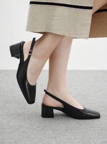 CUCCOO BIZCHIC 女士经典黑色PU皮革后系带低跟鞋，适合通勤、约会、派对、假日、春季、春假、复活节、圣诞节等场合。 - 黑色 - 查看 3