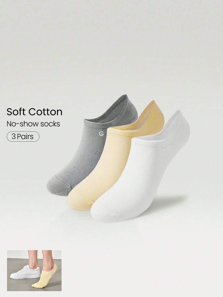 GLOWMODE 3 Pairs Invisible No-Show Socks Walk A Mile Soft Grip Daily Studio Workout Gym - Multicolor - View 1