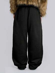 Manfinity Dauomo Men's Casual Letter Printed Wide Leg Sweatpants - Black - View 2