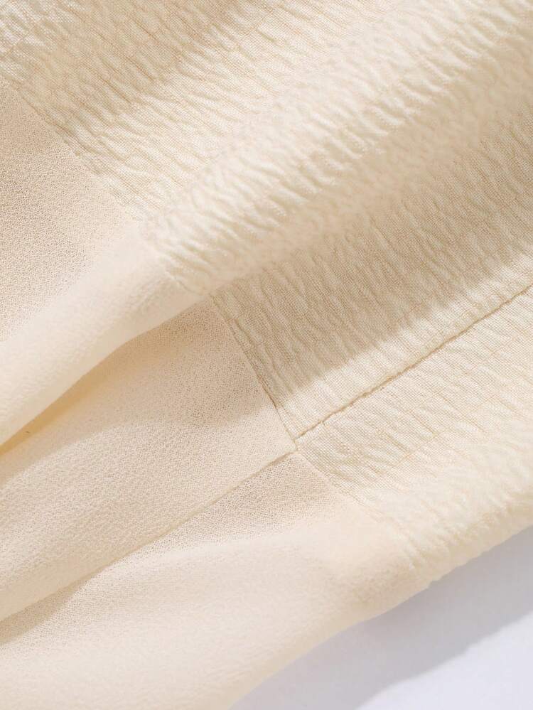 2pcs Set Women's Solid Color Round Neck Puff Sleeve Cropped Shirt Paired With Spliced Skirt