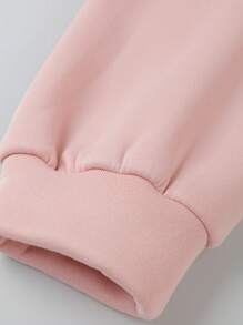 SHEIN LUNE 长袖字母印花连帽衫，休闲日常穿着，长袖上衣 - 粉色 - 查看 3