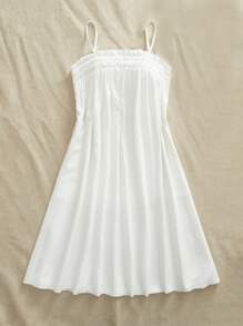 SHEIN VCAY Plain Woven Spaghetti-Strap Mini Dress For Women, For Vacation/Spring/Summer Country Vacation Vacation Casual Outfit Spring Outfits For Women Easter Dress Women