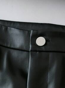 GlowEve 女士方领长袖紧身衣和 PU 皮革阔腿休闲裤套装，春秋 - 黑色 - 查看 3