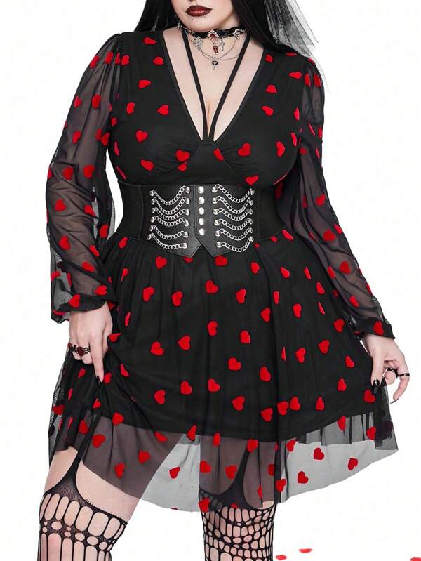 Whyspr Plus Size Flocat Flocat Plasă Sexy Elegantă Dating Party Ziua Îndrăgostiților Rochie Vintage Damă