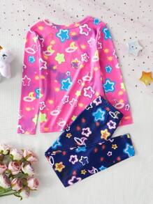Jeune fille Ensemble de pyjama 2 pièces avec haut à manches longues col rond et pantalon long, imprimé licorne fluorescente